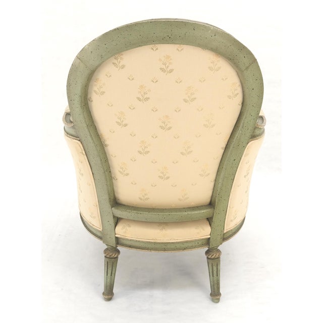 Paint Decorated Painted Olive Green Carved Ballon Back Arm Chair MINT For Sale - Image 11 of 11