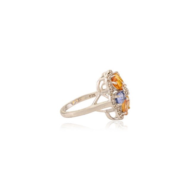 Not Yet Made - Made To Order Bochic Solid Silver Oval Multi Sapphire & Diamond Cluster Cocktail Ring - Size 6 For Sale - Image 5 of 10