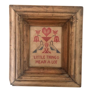Vintage Fabric Cross Stitch Sampler in Antique Pine Frame For Sale