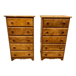 Pair of Early 20th Century Solid Tiger Maple Nightstands Small Chests