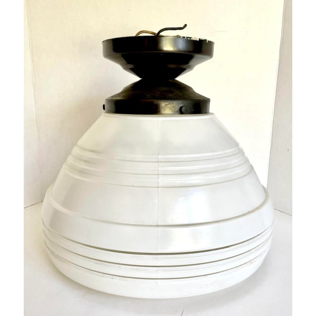 1950's Art Deco Frosted Semi-Flush Pendant Light For Sale - Image 9 of 11