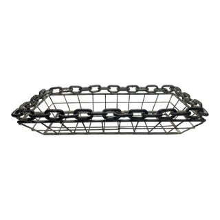 Brutalist Modern Rectangular Metal Basket, Charcoal Gray For Sale