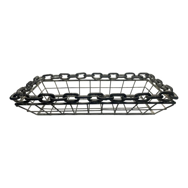 Vintage Brutalist Modern Rectangular Metal Basket, Charcoal Gray For Sale