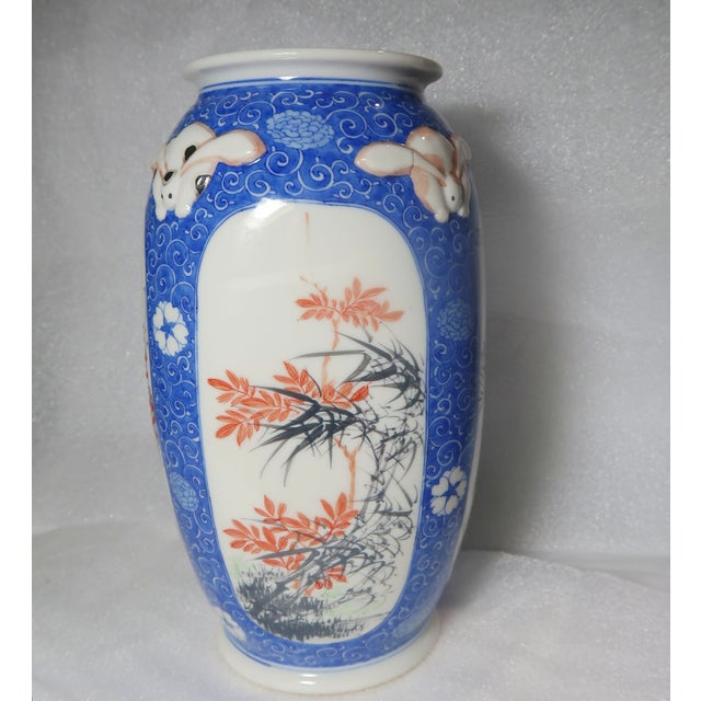 Ceramic Japanese Signed Blue and White Porcelain Vase, Taisho Era For Sale - Image 7 of 16