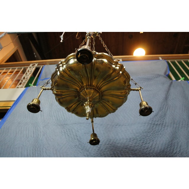 Antique Victorian Brass 4 Light Parlor Drop Pendant Light Chandelier 43" For Sale - Image 4 of 11