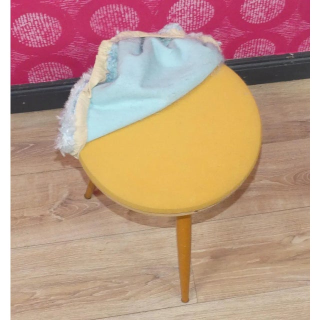 Wood Stool with Filigree Legs & Pastel Blue Fluff Cover For Sale - Image 6 of 9