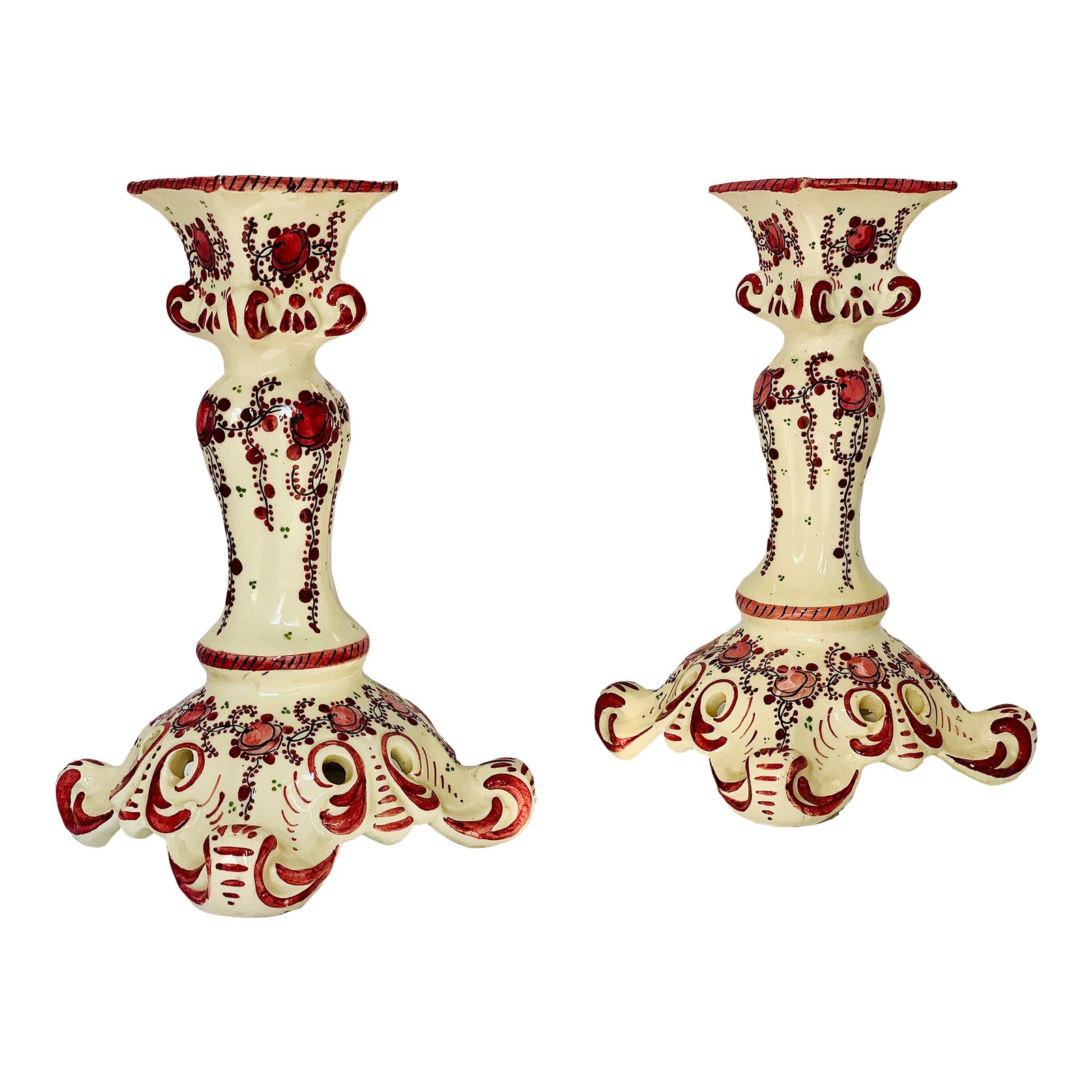 Vintage French Faience Hand Painted Ceramic Candlesticks a Pair Chairish