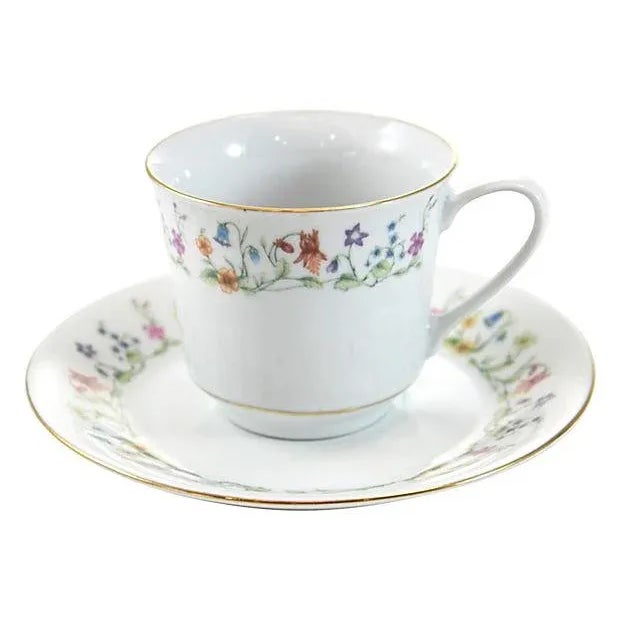 Mid-Century Floral Porcelain Cup & Saucer with Gold Rim For Sale - Image 4 of 4