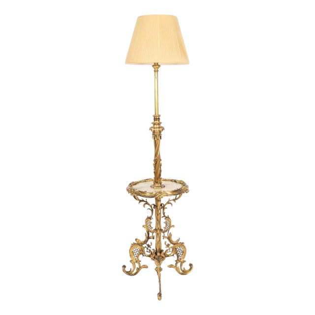 Antique Rococo Revival Ormolu and Onyx Telescopic Standard Lamp, 1890s For Sale