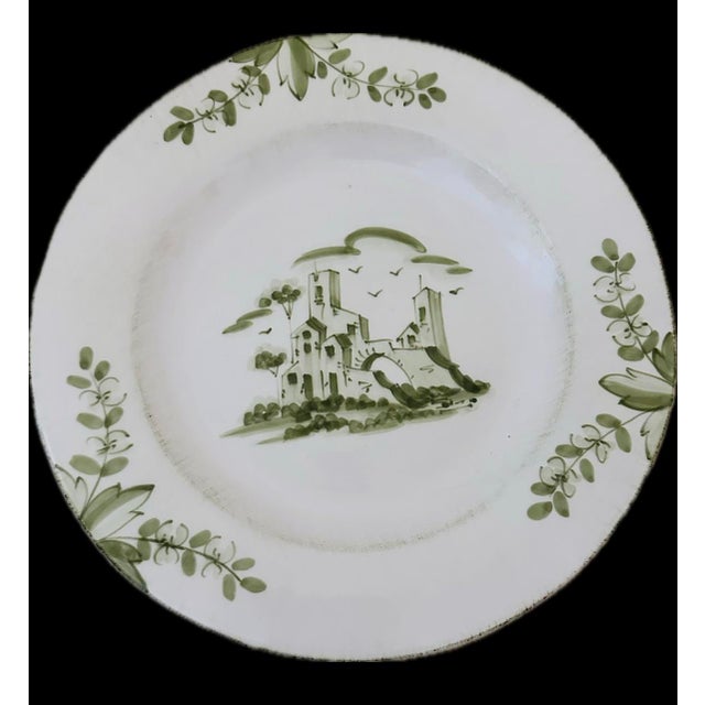 Beautiful & rare set of 3 large plates made by Vietri Borgo Antico. Featuring hand - painted olive green landscape.