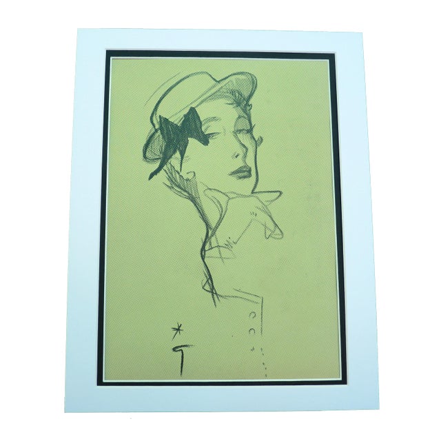 Original René Gruau 1950 "Flair" Paris Illustration: Dior Style Hat – Matted 11x14 For Sale