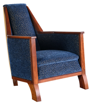 Art Deco Armchair in Blue Velvet and Maple, Northern France, 1920s