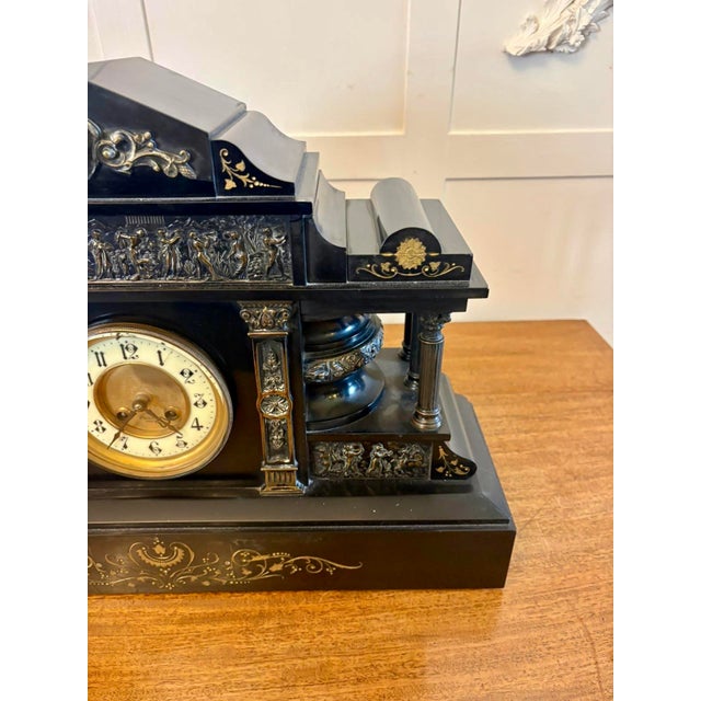 Stone Large Antique Victorian Marble Mantel Clock from Philippes, 1860 For Sale - Image 7 of 15
