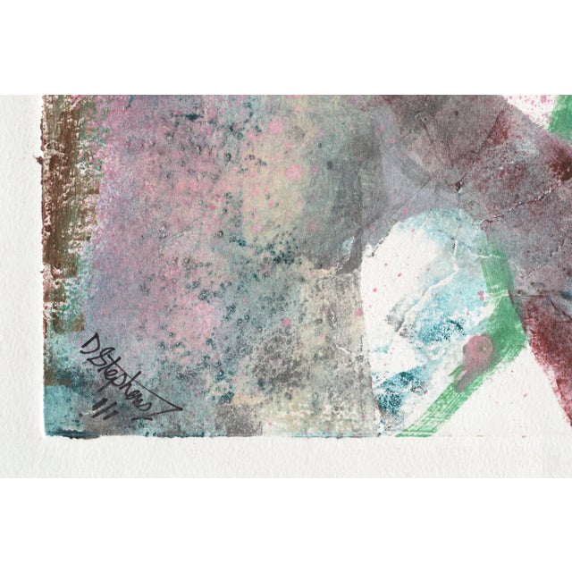 1990s Magenta and Teal Abstracted Figurative Textured Monoprint by David Stephens For Sale In Monterey, CA - Image 6 of 9