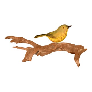 Nc Hand-Carving of a Finch Mounted on Driftwood, Circa 1960's For Sale