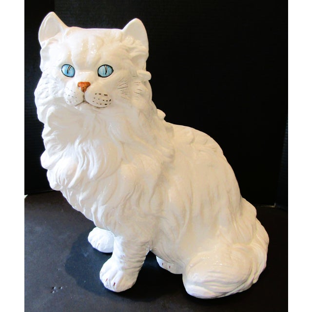 Vintage Italian Terra-Cotta Two Piece Sculpture Persian White Cat on a Pillow Circa 1960s For Sale - Image 4 of 16