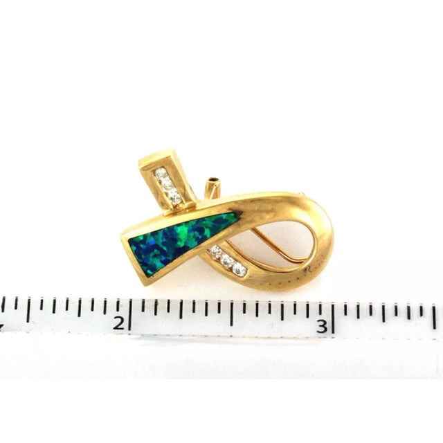 Diamond & Opal 14k Yellow Gold Ribbon Loop Post Clip Earrings - 2 Pieces For Sale In Miami - Image 6 of 7