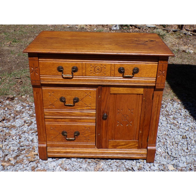 Antique Oak Chest Commode Washstand Dry Sink Country Farmhouse Cabinet For Sale - Image 13 of 17