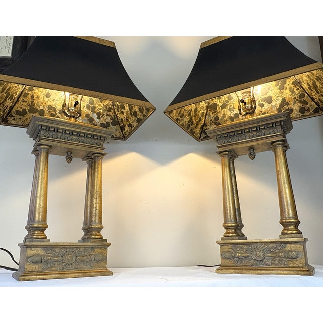 Maison Baguès Vintage French Empire Style Bouillotte Lamps With Finials and Shades- A Pair For Sale - Image 4 of 17