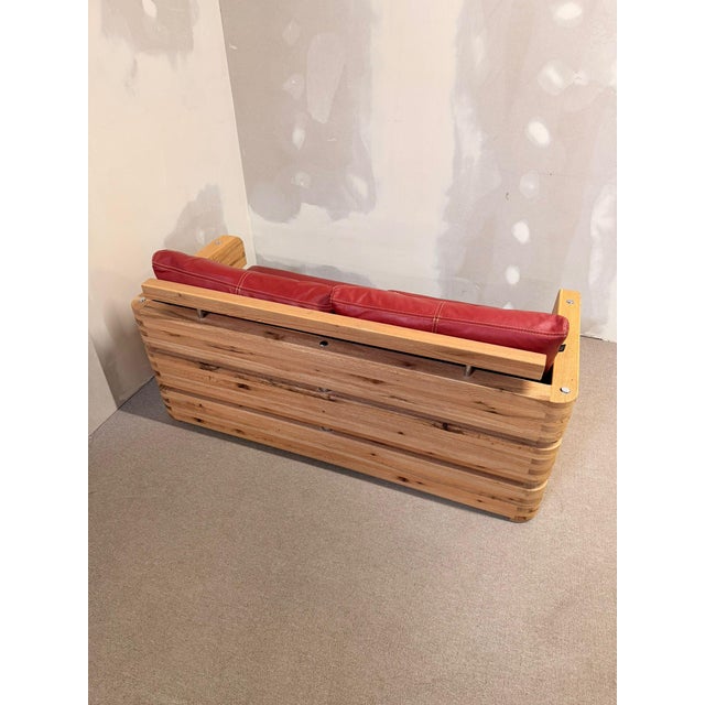 Wood and Red Leather Sofa from Sprenger Möbel, Switzerland, 2000s For Sale - Image 14 of 18