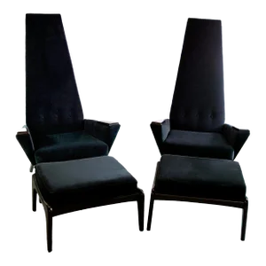 1960s Adrian Pearsall "Slim Jim" High Back Chairs and Matching Ottomans - 2 Sets
