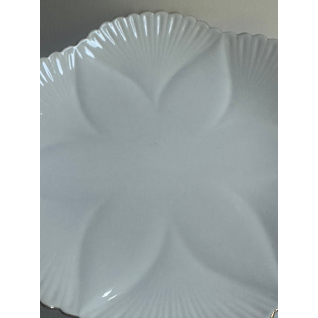 Vintage Shelley England Dainty Regency Pedestal Compote/Cake White With Gold Trim For Sale - Image 9 of 18