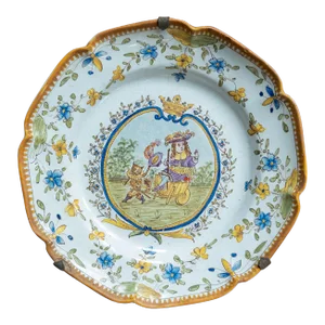 19th Century French Rouen Faience Majolica Plate With Puss in Boots