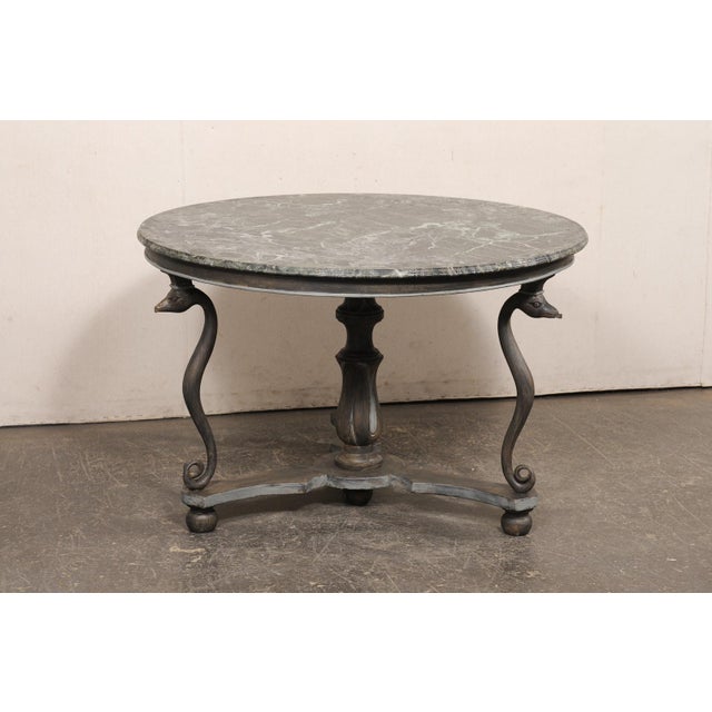 Wood Mid 20th Century French Marble Top Serpent Motif Round Table For Sale - Image 7 of 13