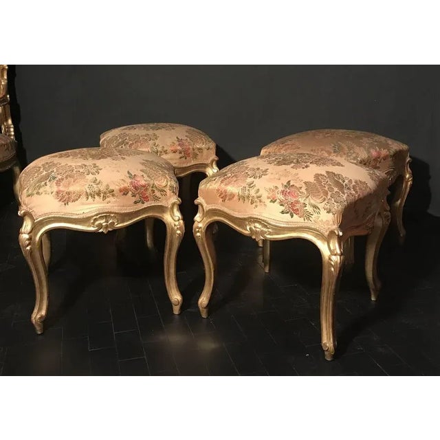 Textile Giltwood Stools, Italy, 19th Century, Set of 4 For Sale - Image 7 of 9
