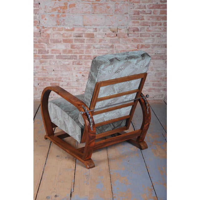 Czech Art Deco Reclining Armchair in Walnut and Chrome, 1930s For Sale - Image 10 of 18