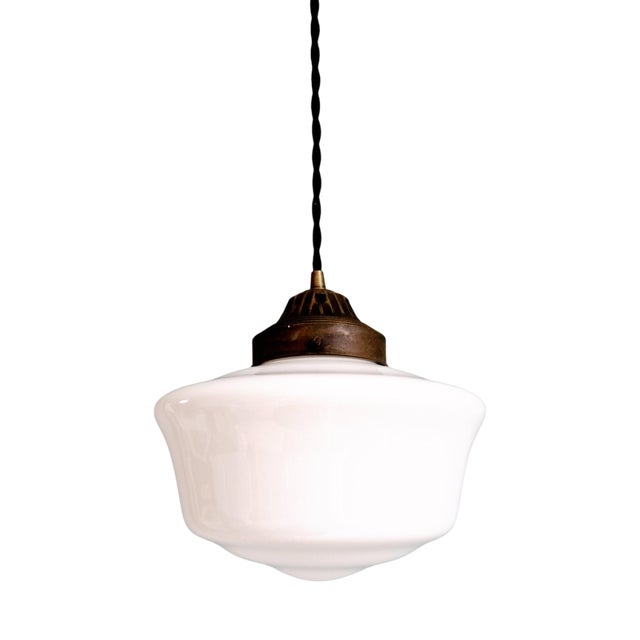 Art Deco Pendant Light in White Opaline, 1920s-1930s For Sale