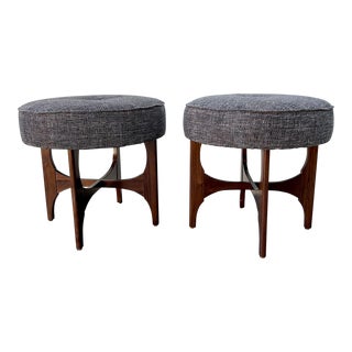 Pair of Mid Century Modern Walnut Ottoman Stools For Sale