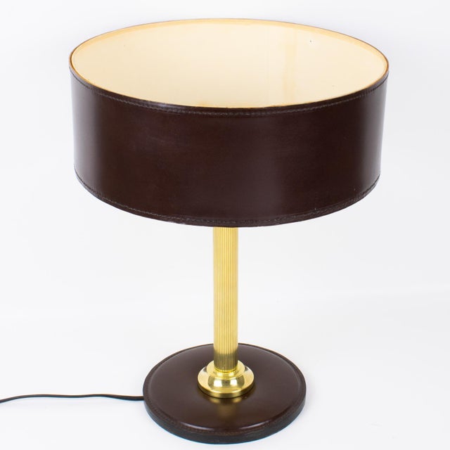 Jacques Adnet Brown Hand-Stitched Leather-Clad Table Lamp For Sale - Image 10 of 14