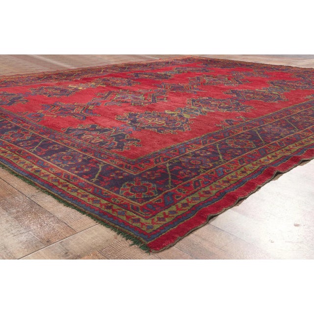 Textile Early 20th Century Antique Red Turkish Oushak Rug, 09'02 X 11'02 For Sale - Image 7 of 10