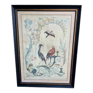 Vintage Italian Oil on Canvas Painting with Birds, Framed