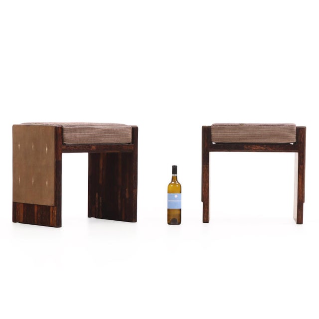 Beige A Pair of Modern Shagreen Covered Stools by R & Y Augousti, Paris For Sale - Image 8 of 9