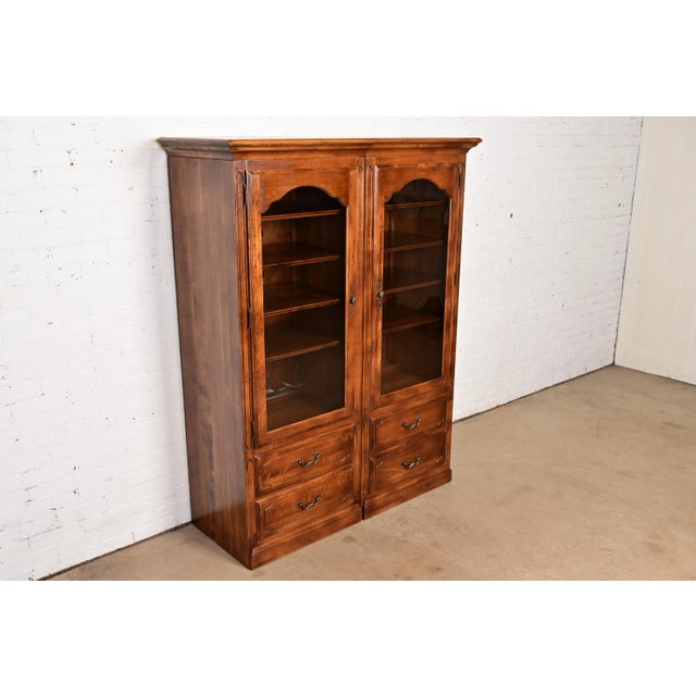 Ethan Allen Ethan Allen French Louis Philippe Solid Carved Maple Bookcase or Media Cabinet For Sale - Image 4 of 15