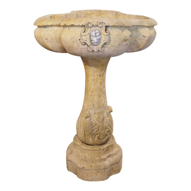 A Carved Italian Giallo Reale Rosato Marble Stoup For Sale