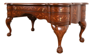 Antique Dutch Louis XV Mahogany Inlaid Marquetry Executive Desk, Circa Late 19th Century