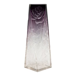 Early 20th Century Ludwig Moser Amethyst to Clear Cut Crystal Floral Vase For Sale