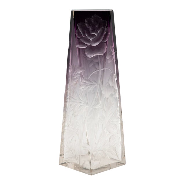Early 20th Century Ludwig Moser Amethyst to Clear Cut Crystal Floral Vase For Sale