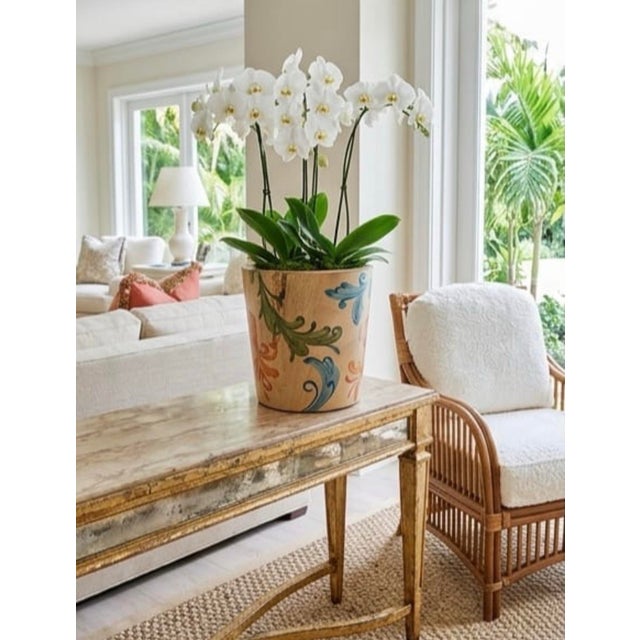 Vintage Hand-Painted Teak Wood Cachepot / Planter For Sale - Image 10 of 12