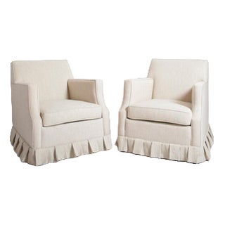 Off White Textured Fabric Fringe Armchairs, 1960s, Set of 2 For Sale