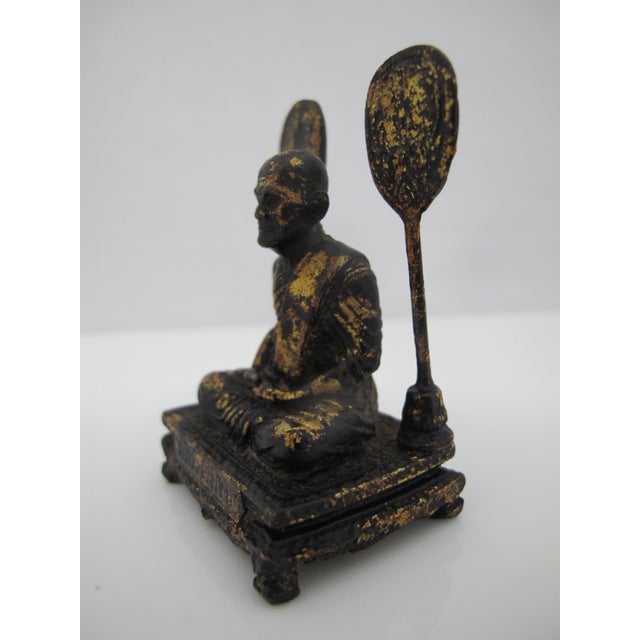 Thai Antique Gold Leaf Bronze Luang Phor Ngern Buddhist Monk Amulet Figurine For Sale In Portland, OR - Image 6 of 8