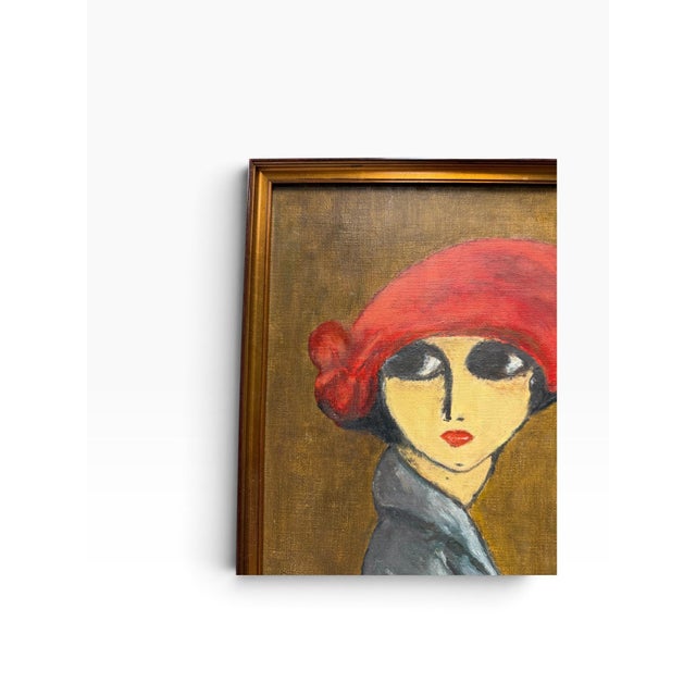 Textile “The Corn Poppy” After Kees Van Dongen Framed Portrait Oil Painting For Sale - Image 7 of 9