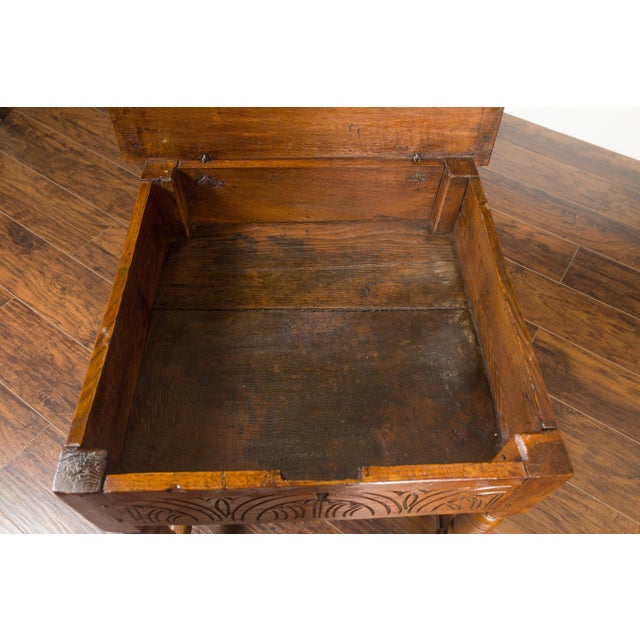 English 1800s Georgian Period Carved Oak Table with Lift Top and Turned Base For Sale - Image 10 of 12