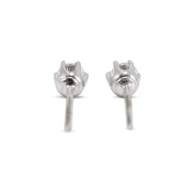 Metal 14k White Gold 6 Prong Screw Back 0.55ct Round Diamond Stud Earrings, A Pair For Sale - Image 7 of 8