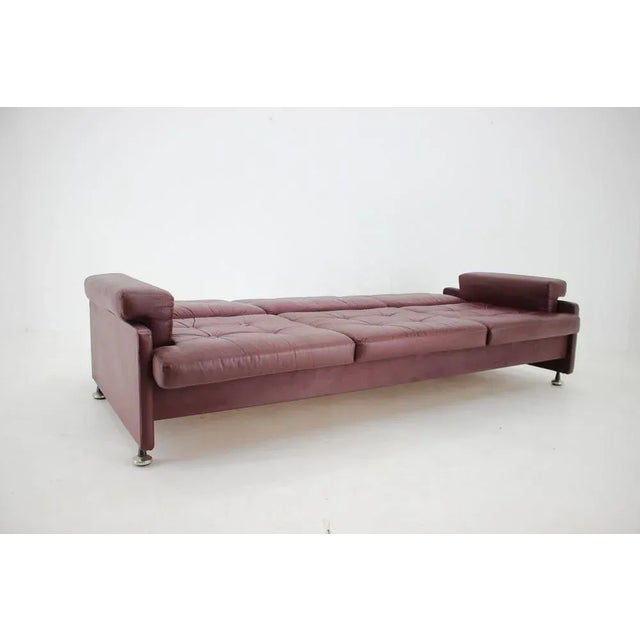 Czechoslovakian Folding Sofa in Leather by Arch. Spicka, 1970s For Sale - Image 10 of 11