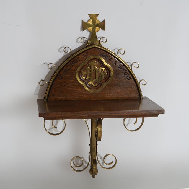 Wood Antique Gothic Oak & Brass Communion Shelf 19th Century For Sale - Image 7 of 10