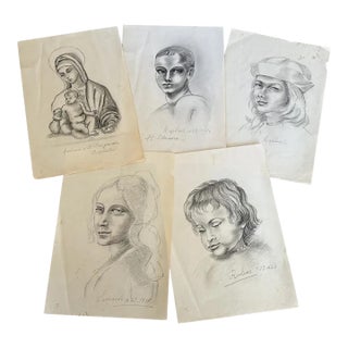 Mid 20th Century Old Master Art Drawings: Raphael, Leonardo, Rubens (Set of 5) - Unknown Artist For Sale